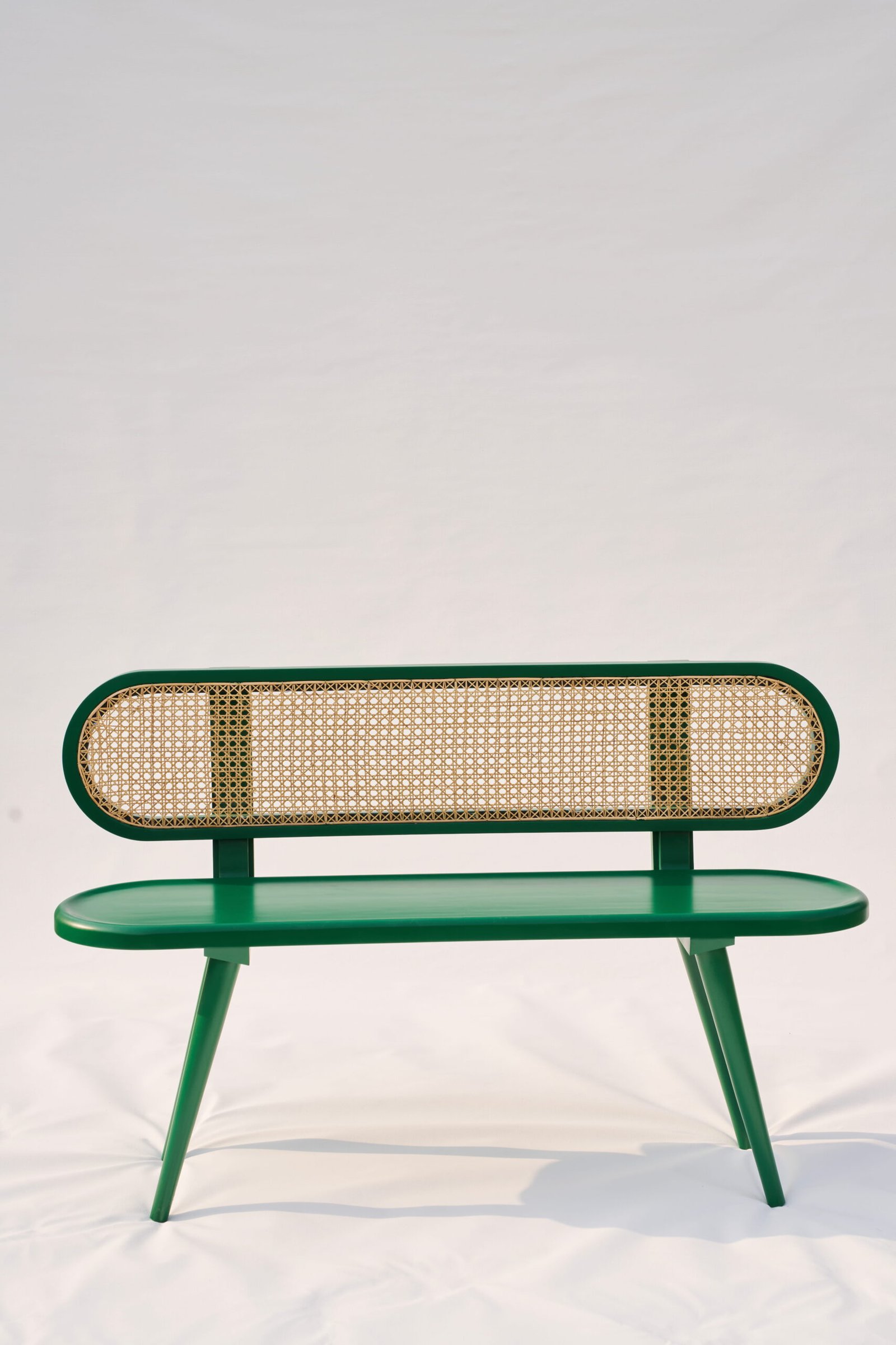 Detail of contemporary cane bench craftsmanship