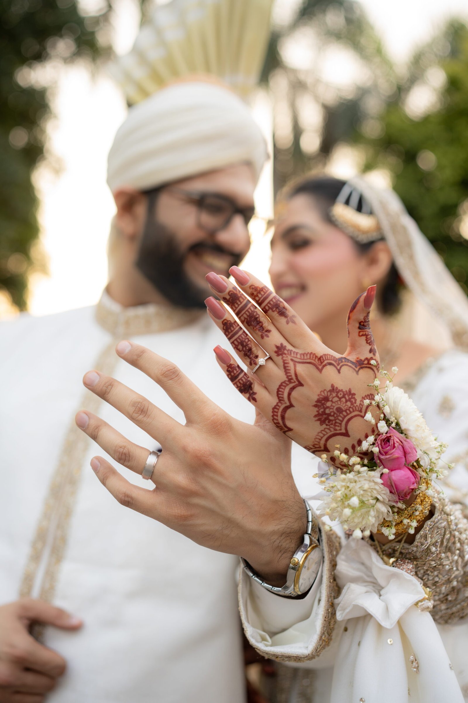 Intimate wedding portrait of a bride and groom